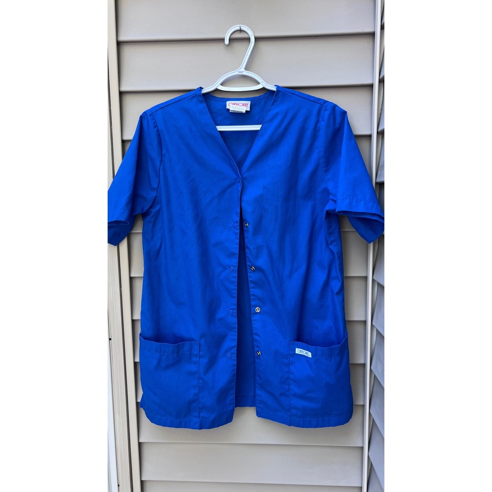 Cherokee Royal Blue Snap Front Scrub Top XS